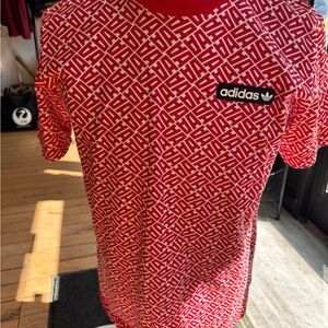 adidas Red White All-Over Logo Short Sleeve Tee